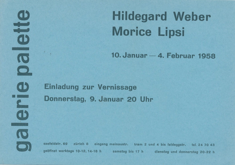 Hildegard Weber et Morice Lipsi carton d'invitation galerie La Palette Zürich