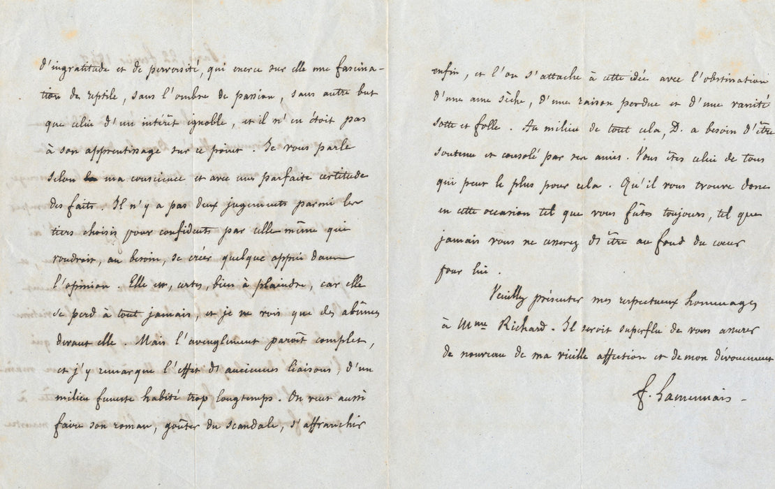 Félicité de LA MENNAIS belle lettre autographe signée peines de coeur d'un jeune homme