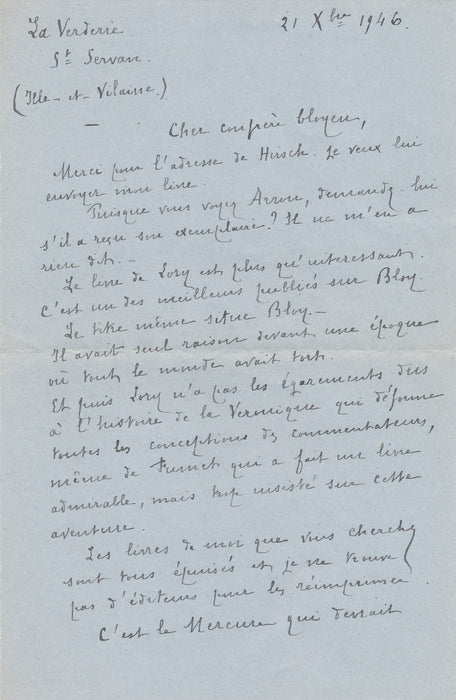 René MARTINEAU Bloy et les bloyeurs 12 lettres autographes signées correpondance