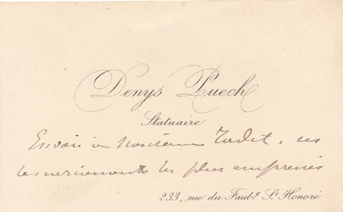 XIX-XXe s. Denys Puech 2 cartes de visite autographes à Georges Radet pour visite d'atelier