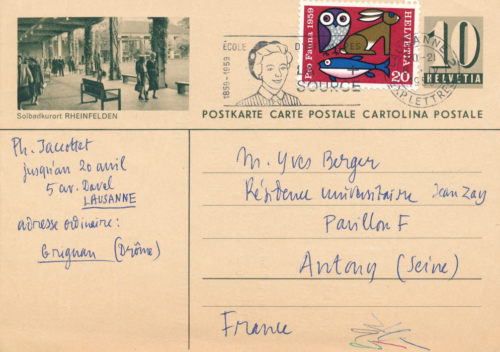 Philippe Jaccottet 2 cartes autographe signées à Yves Berger La Promenade