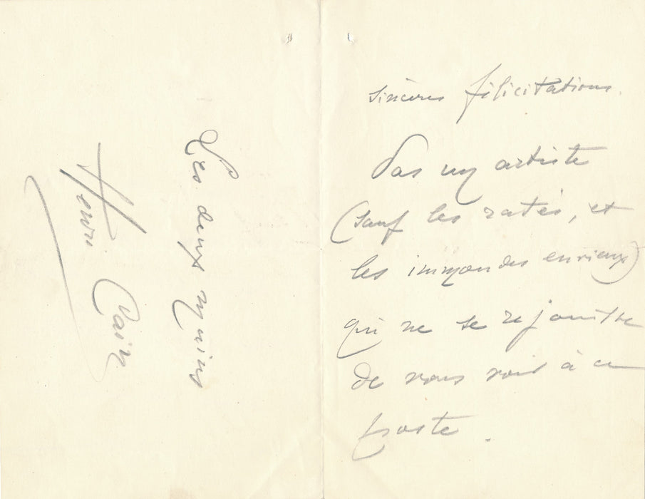 XIXe-XXe s. Henri Cain les ratés et les immondes envieux lettre autographe signée