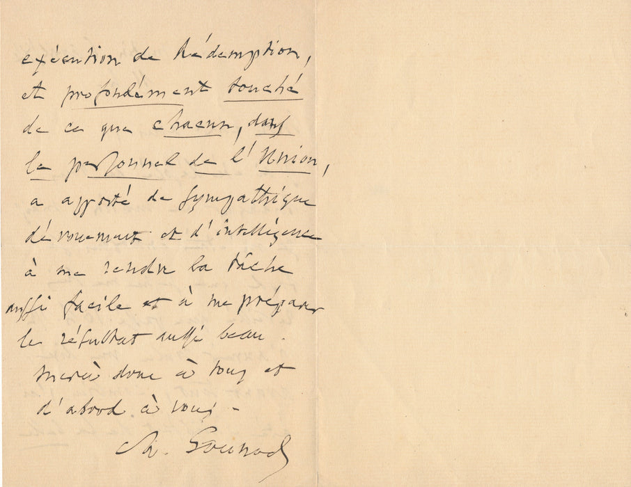 Charles Gounod lettre autographe signée exécution de Rédemption musique
