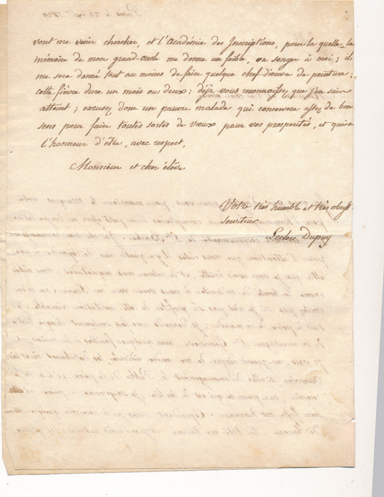 Leclerc Dupuy critique d'art lettre autographe signée son grand oncle Louis Joseph