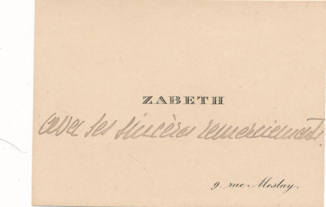 Élisabeth Zabeth peintre aquarelliste 2 cartes visite autographe 1 signée