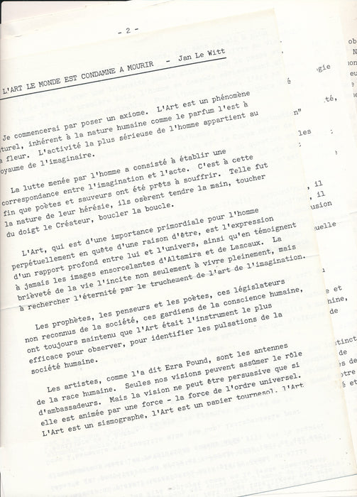 XXe s. Jan Le Witt lettre autographe signée et manuscrit dactylographié 12 p. sur l art