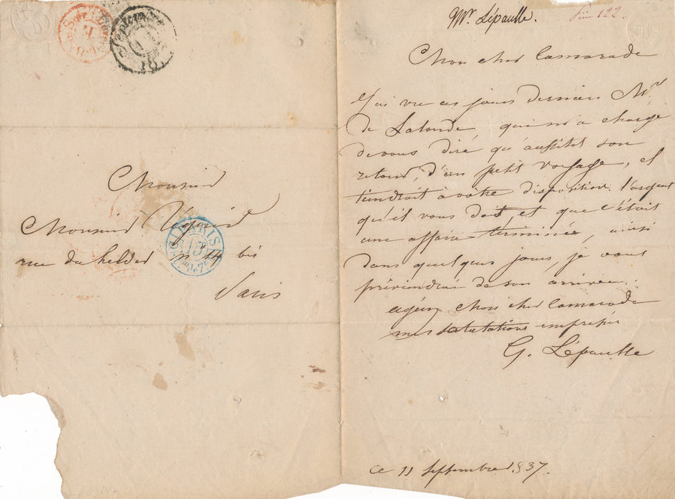 peintre François-Gabriel Lépaulle lettre autographe signée à Lalande une somme due