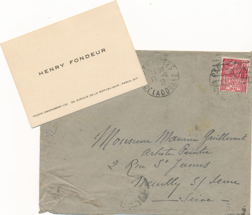peintre Henry Fondeur à Maurice Guillemot salon aquarelliste lettre autographe