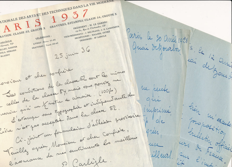 peintre Carlègle 3 lettres autographes signées à Daniel-Girard René Billoux