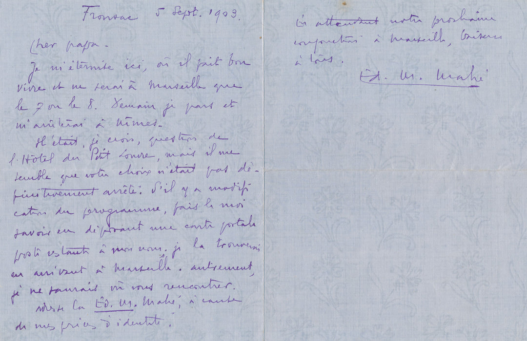 Edouard Mahé fils Pierre Mahé 2 lettres autographes philatélie timbre