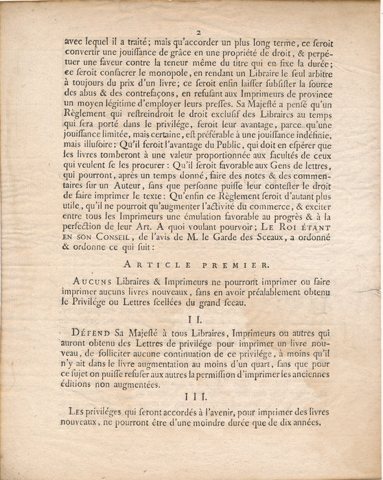 Arrêt Conseil Etat durée privilèges Librairie 30 août 1777 imprimé droit auteur