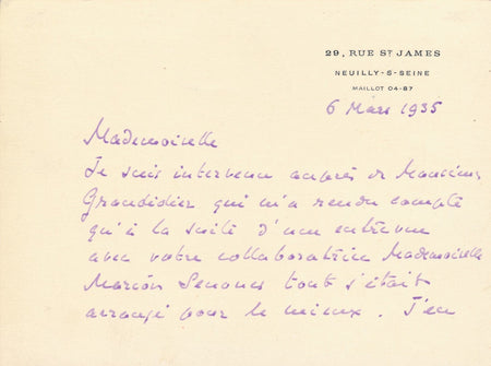  carte autographe signée Grandidier Marion Senones