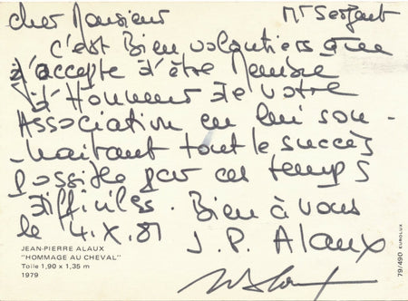 Jean-Pierre ALAUX Carte postale autographe signée Flammes Vives Aubert