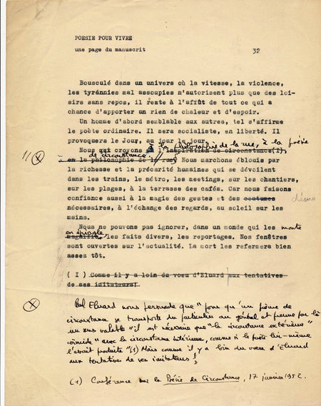 poésie Jean Breton page dactylographiée ajout autographe Eluard 1964 