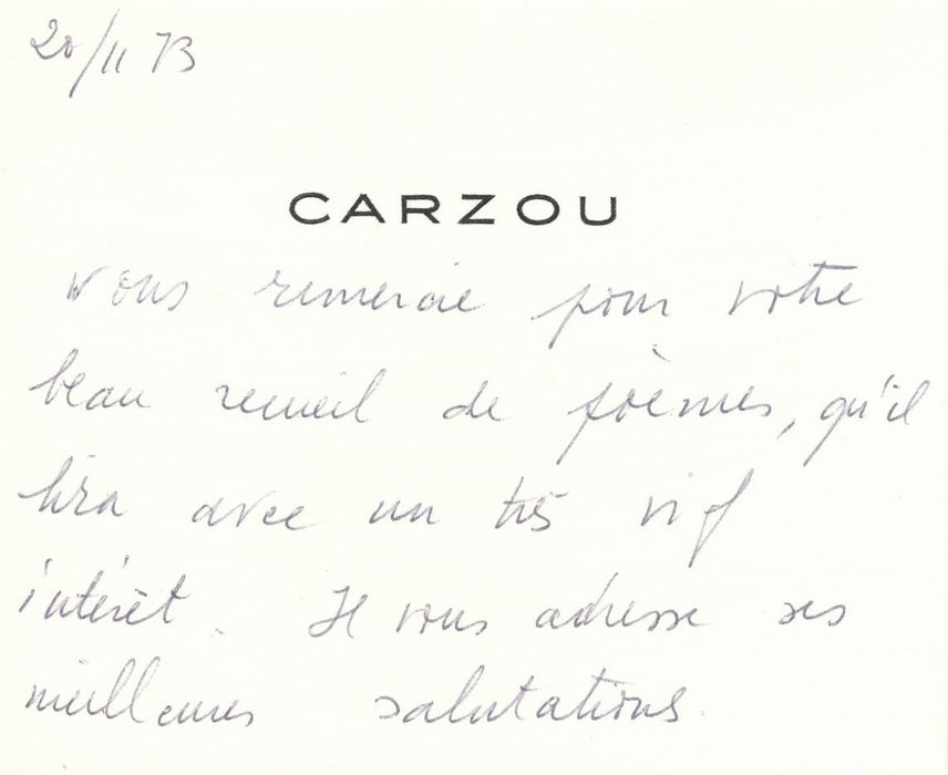 Jean CARZOU (1907-2000), peintre 1 carte de visite autographe