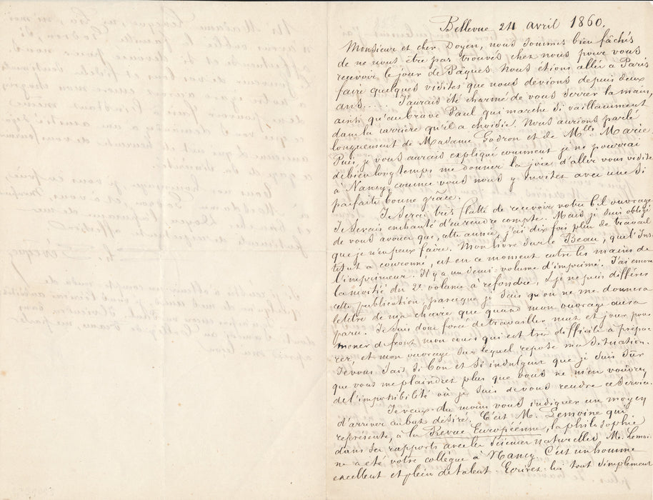 Le philosophe Jean Charles Lévêque à Dominique-Alexandre Godron belle lettre autographe signée