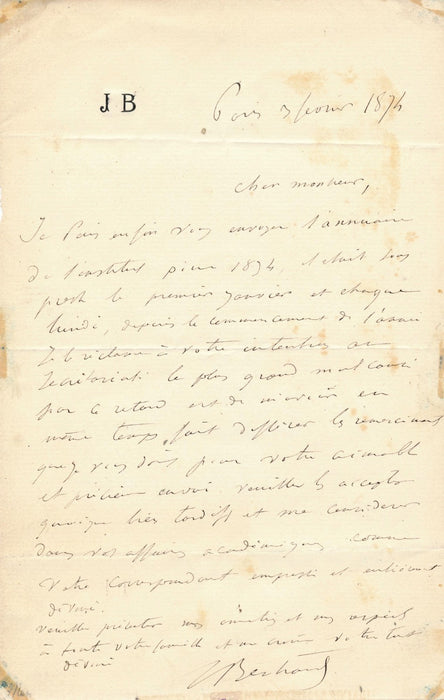 mathématicien Joseph Bertrand lettre autographe signée académie sciences