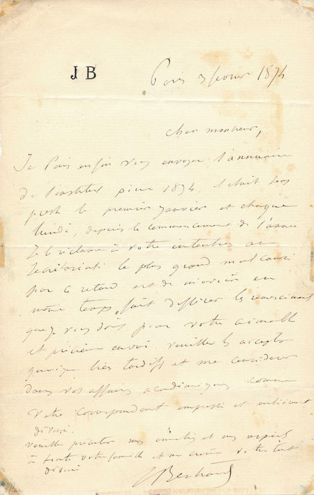 mathématicien Joseph Bertrand lettre autographe signée académie sciences