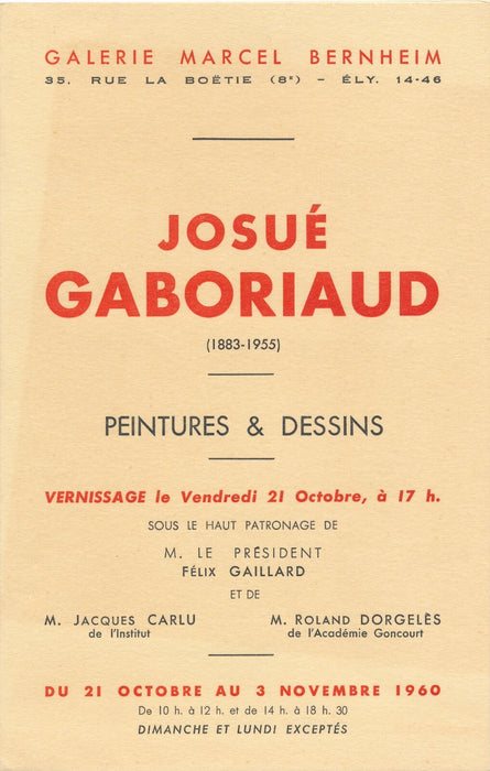 peintures dessins carton invitation 1960 Bernheim