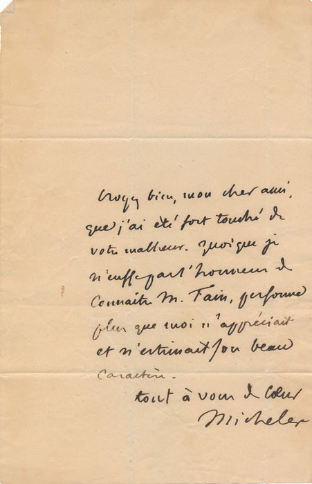 Jules MICHELET billet autographe signé décès éditeur Fain