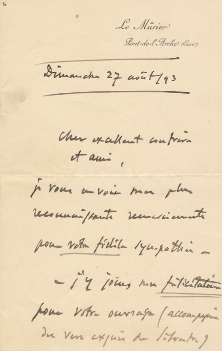 Jules Massenet autographe signée Armand Silvestre 1893 Morand Drames sacrés