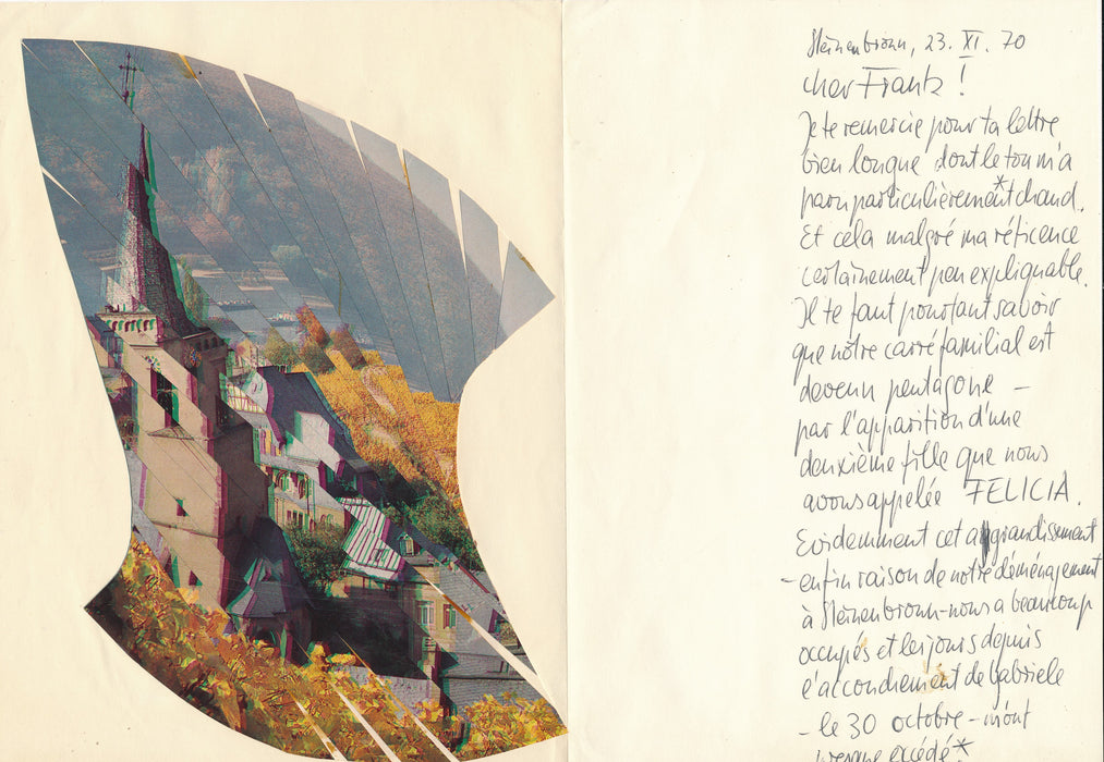 XXe s. Jürgen Zeller 2 lettres autographes 1 signée avec collages allemand artiste