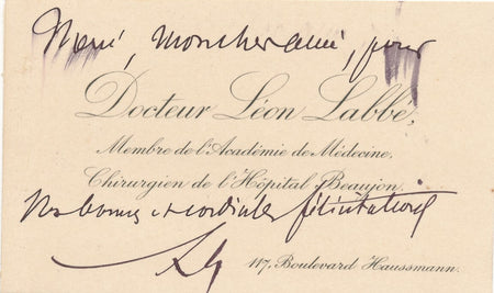 Léon LABBÉ chirurgien carte de visite autographe signée remerciements médecin