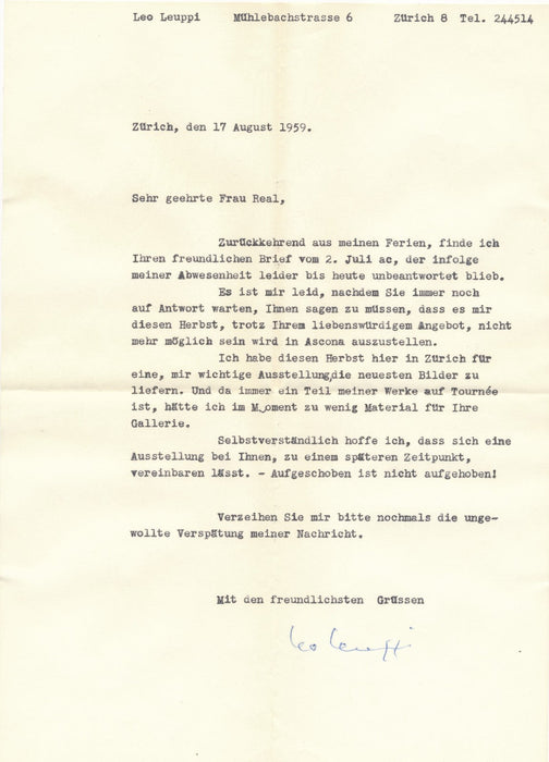 Leo LEUPPI signée galerie exposition Ascona Gisèle Réal