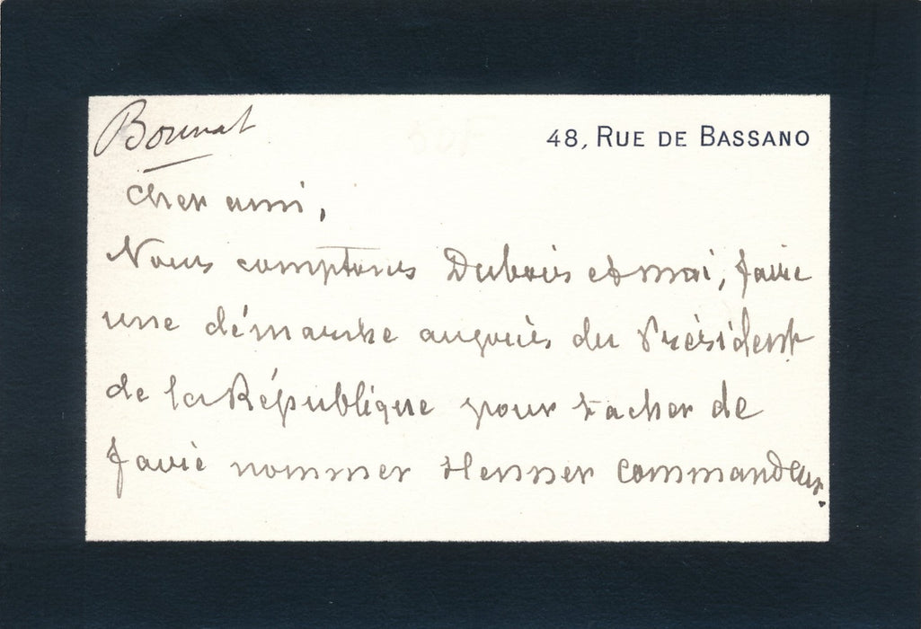  soutient Henner pour être commandeur carte autographe signée