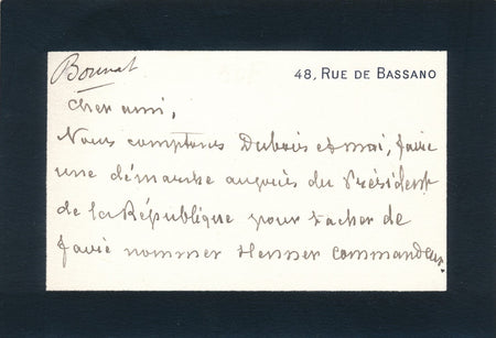  soutient Henner pour être commandeur carte autographe signée