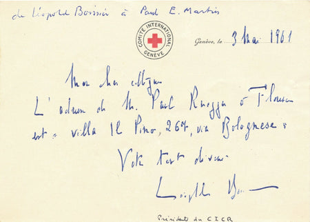 Léopold BOISSIER diplomate suisse croix rouge carte autographe signée