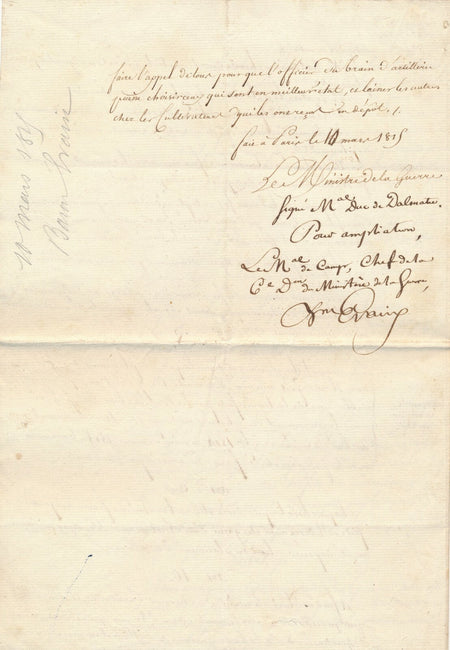 Louis ÉVAIN Pièce signée général Empire retrait chevaux Haute Garonne Artillerie