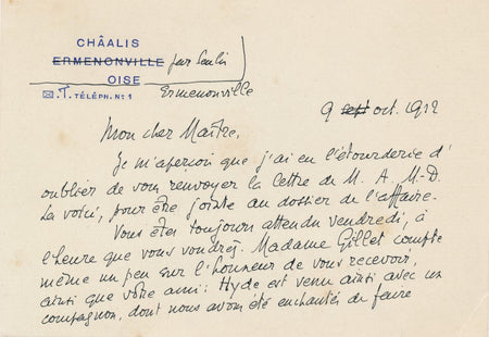 Louis GILLET évoque le bibliophile James Hazen Hyde carte autographe signée