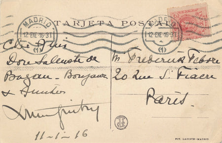 Lucien GUITRY (1860-1925), comédien carte postale autographe à F. Febvre Madrid