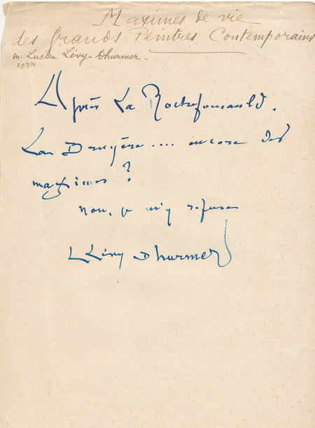 Lucien LÉVY-DHURMER les maximes de vie : il s'y refuse ! autographe peinture