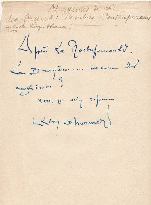 Lucien LÉVY-DHURMER les maximes de vie : il s'y refuse ! autographe peinture