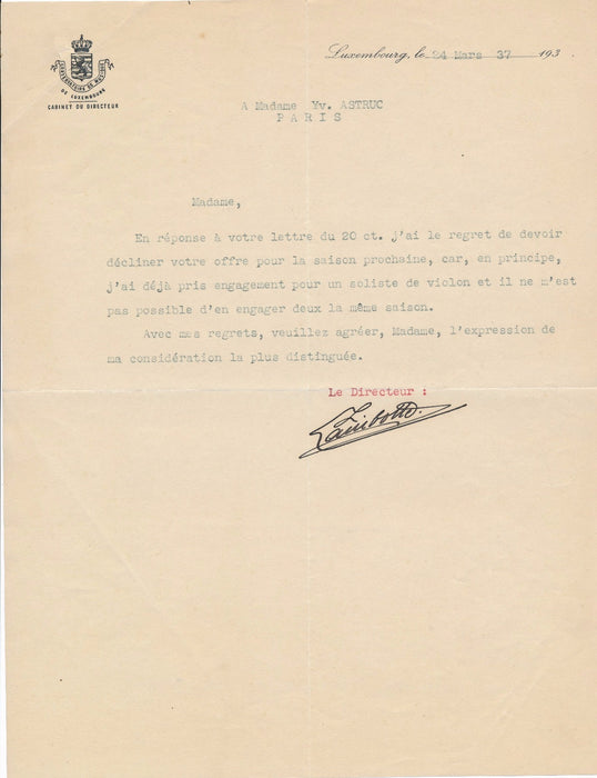 Musique conservatoire Luxembourg Yvonne Astruc Lucien Lambotte