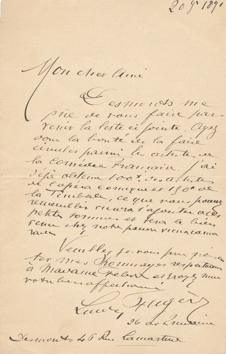 Lucien FUGÈRE (1848-1935) chanteur opéra, basse, opéra comique aide un artiste