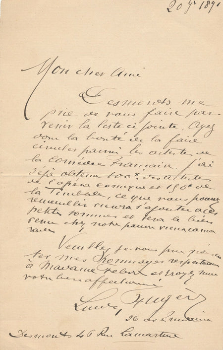 Lucien FUGÈRE (1848-1935) chanteur opéra, basse, opéra comique aide un artiste