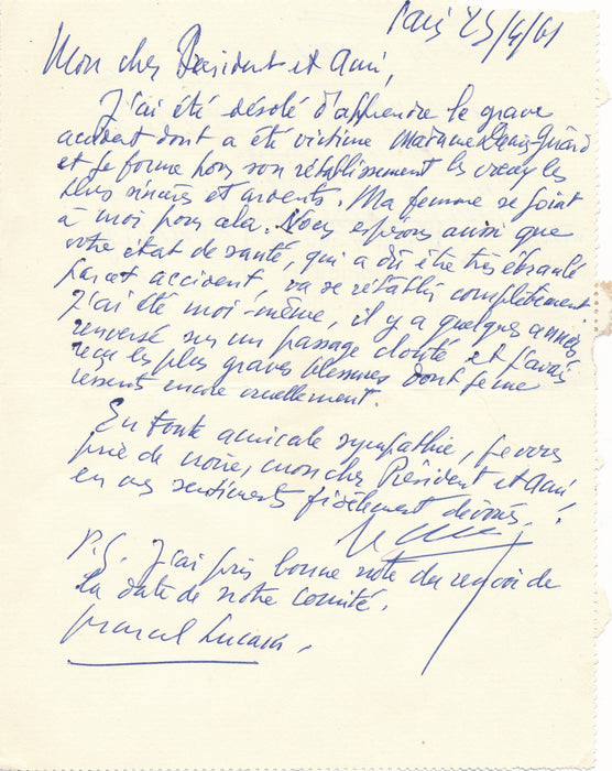 XXe s. Marcel LUCAIN aide le graveur Daniel-Girard promotion 2 lettre autographe 1 carte