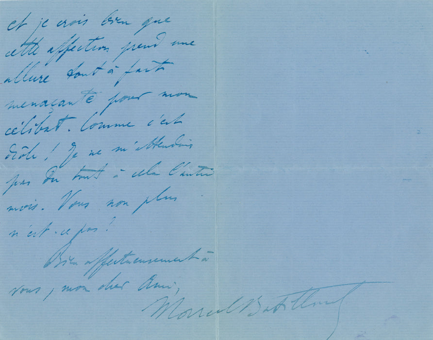 Marcel BATILLIAT lettre autographe signée sa cousine ne le laisse pas insensible