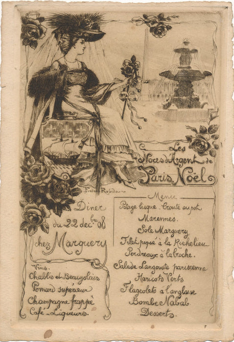 Menu des 25 ans Paris Noël revue F. Robida signatures autographes dont Abbéma