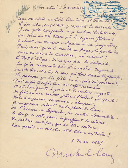 fils cinéma auteur dramatique poème autographe signé sur la chasse