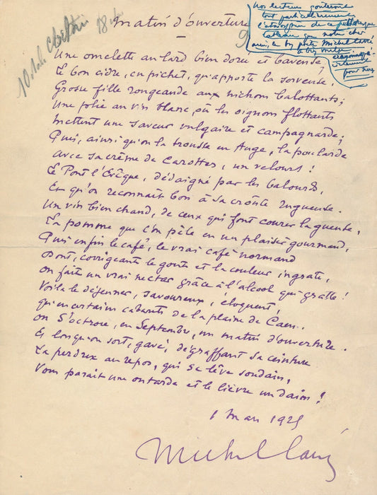 fils cinéma auteur dramatique poème autographe signé sur la chasse