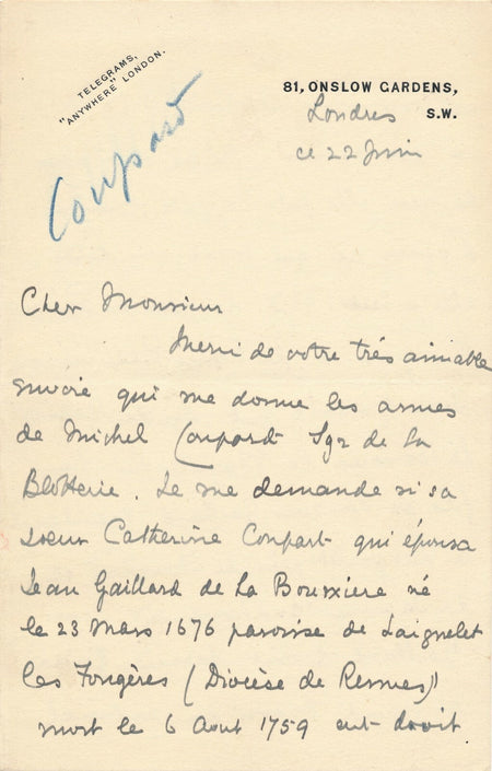 Généalogie sur Michel COUPARD de LA BLOTTERIE Maine Sarthe