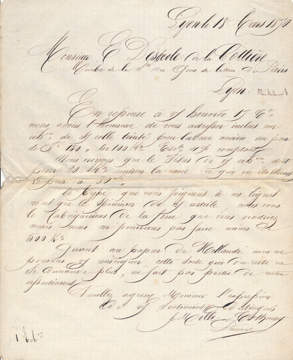 Mille et Gonnet fabricant papier Lyon à Jacob de La Cottière bibliophilie papier