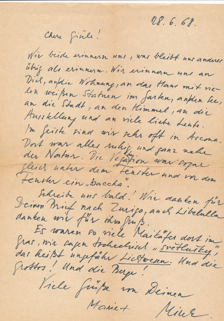 Miroslav ZUNA Marie ZUNOVA artistes tchèques correspondance autographe