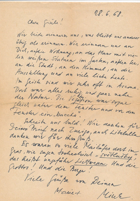 Miroslav ZUNA Marie ZUNOVA artistes tchèques correspondance autographe