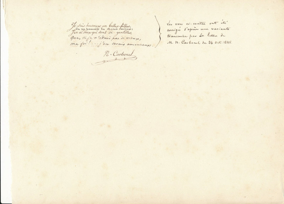 Narcisse CARBONEL poème autographe signé sur ses belles filles !