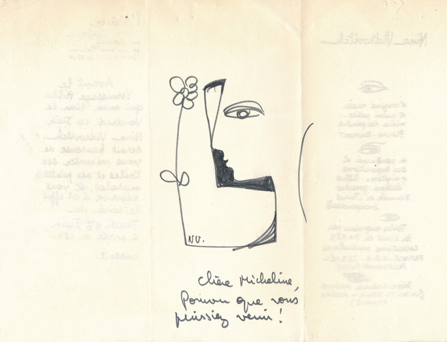 Nina VIDROVITCH carton invitation exposition avec dessin signé et autographe